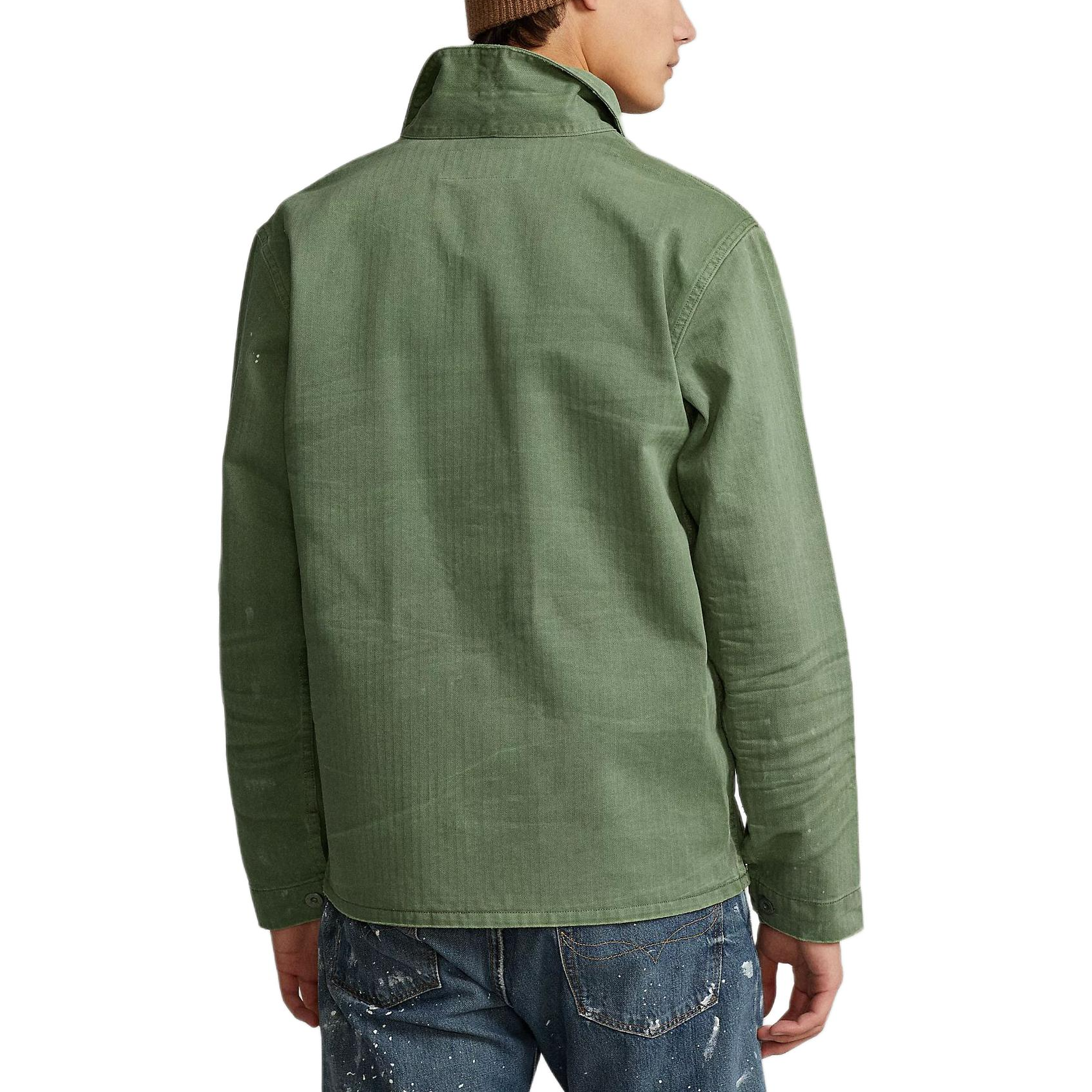 Shop Polo Ralph Lauren FW23 Jaket Herringbone Lengan Panjang Warna Hijau Olive. MNPOOTW16020752-300