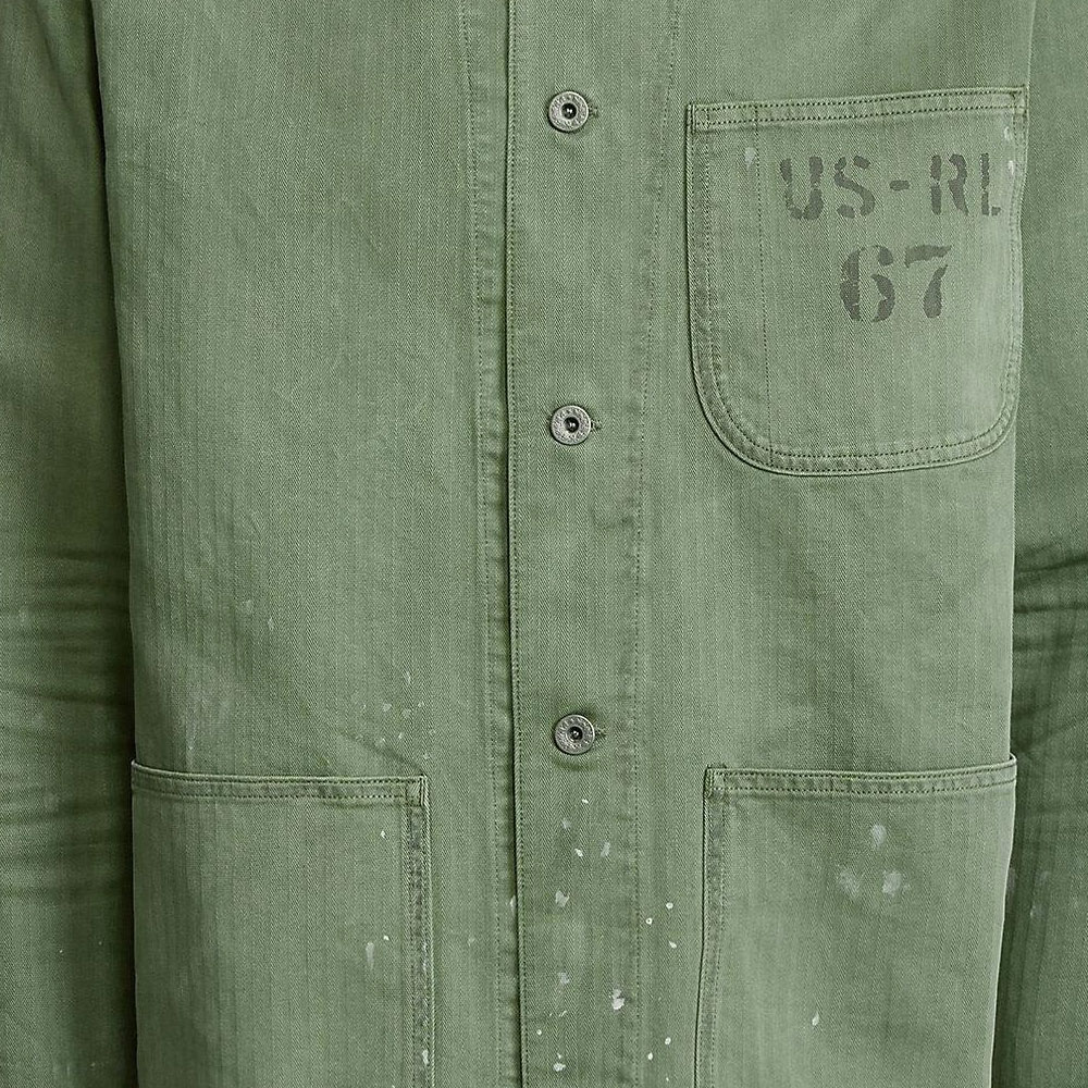 Details for Polo Ralph Lauren FW23 Jaket Herringbone Lengan Panjang Warna Hijau Olive. MNPOOTW16020752-300