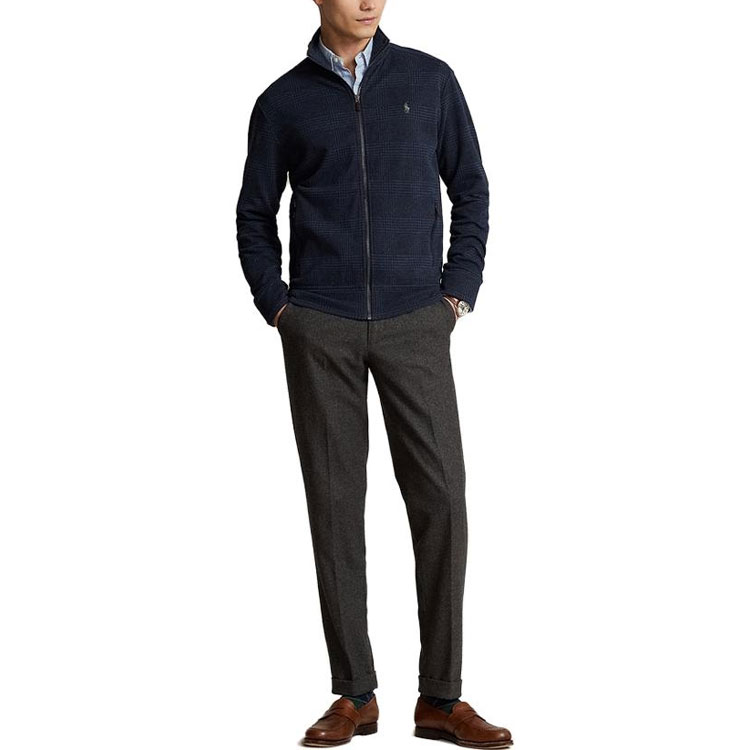 Lookbook Polo Ralph Lauren FW23  Logo Embroidered Navy Blue Knit Jacket. MNPOKNI16823155-410