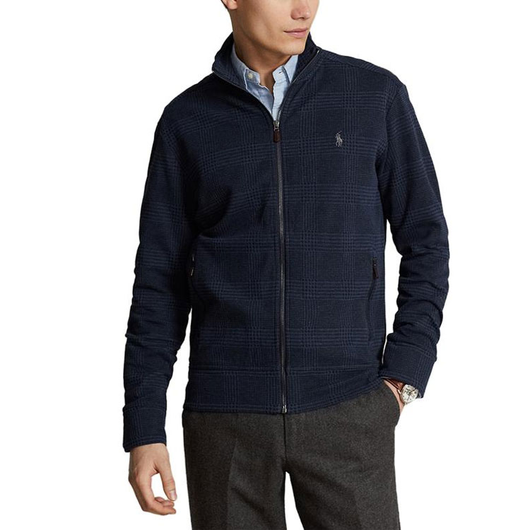 Shop Polo Ralph Lauren FW23  Logo Embroidered Navy Blue Knit Jacket. MNPOKNI16823155-410