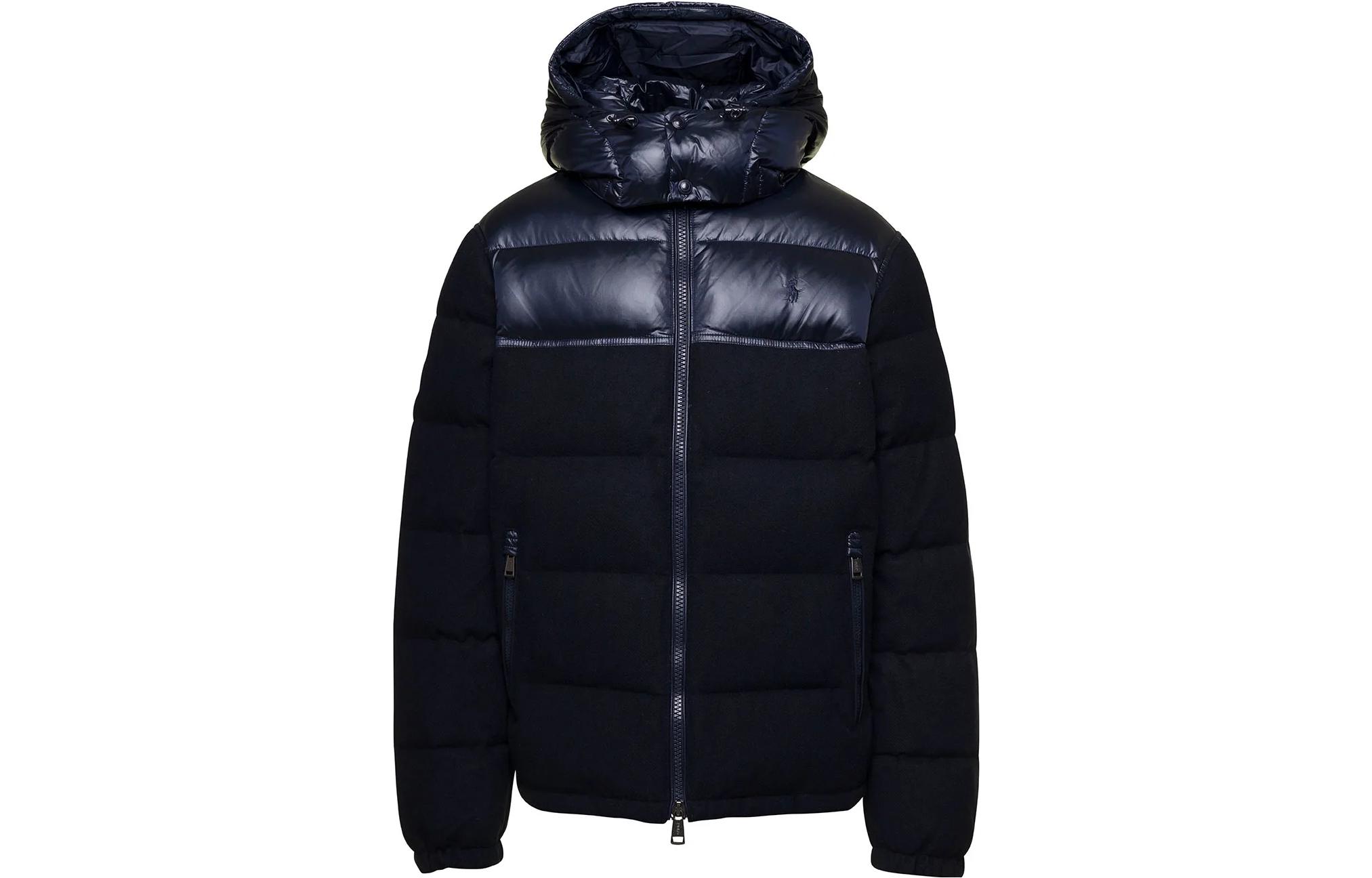 Polo Ralph Lauren FW23  Navy Blue Hooded Down Jacket with Zipper. 710922806-001