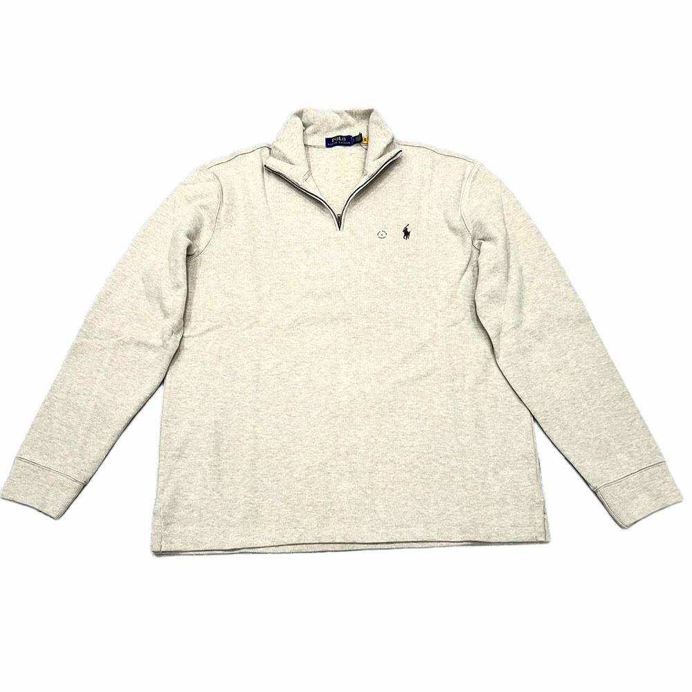 Order Polo Ralph Lauren FW23 Half-Zip Sweatshirt Pria Logo Bordir Klasik Oatmeal. 710635035-039