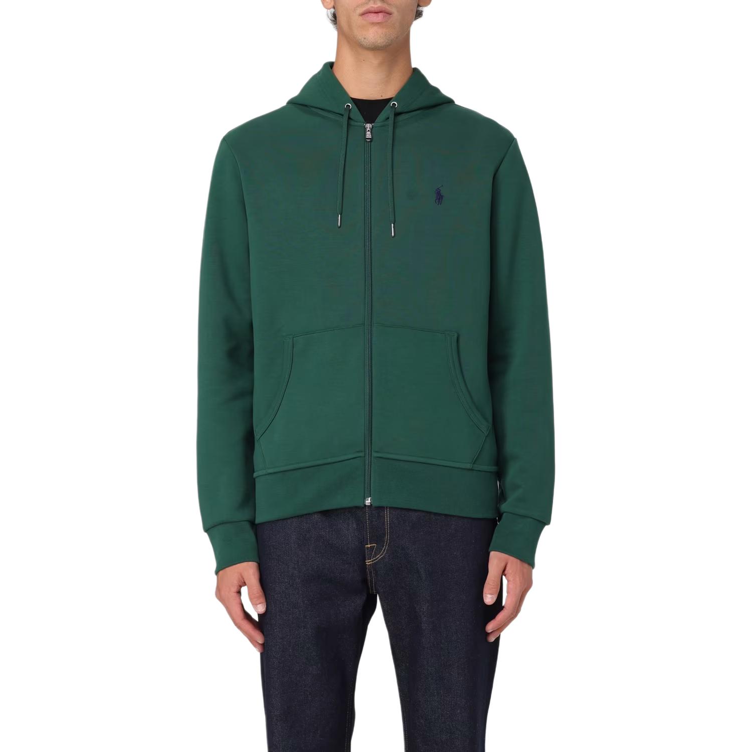 Shop Polo Ralph Lauren FW23 刺繡小馬標誌羊毛連帽衫 深綠色 MNPOKNI16821122-300