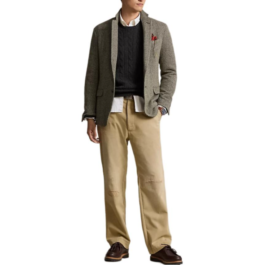 Shop Polo Ralph Lauren FW23 灰色Logo刺繡毛衣圓領線衫電織經典款式。 710918998-019