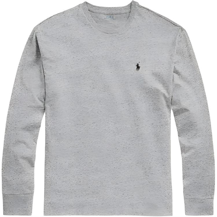 Polo Ralph Lauren FW23 Grey Long Sleeve Crewneck Tee with Embroidered Pony Logo. 710938691-001