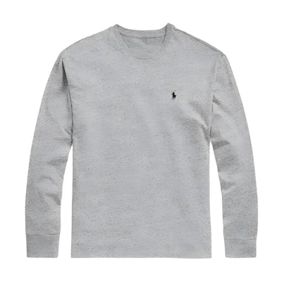 Polo Ralph Lauren FW23 Grey Long Sleeve Crewneck Tee with Embroidered Pony Logo. 710938691-001