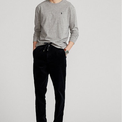 Polo Ralph Lauren FW23 灰色長袖圓領T恤刺繡小馬標誌上衣。 710938691-001 Lookbook Polo Ralph Lauren FW23 灰色長袖圓領T恤刺繡小馬標誌上衣。 710938691-001