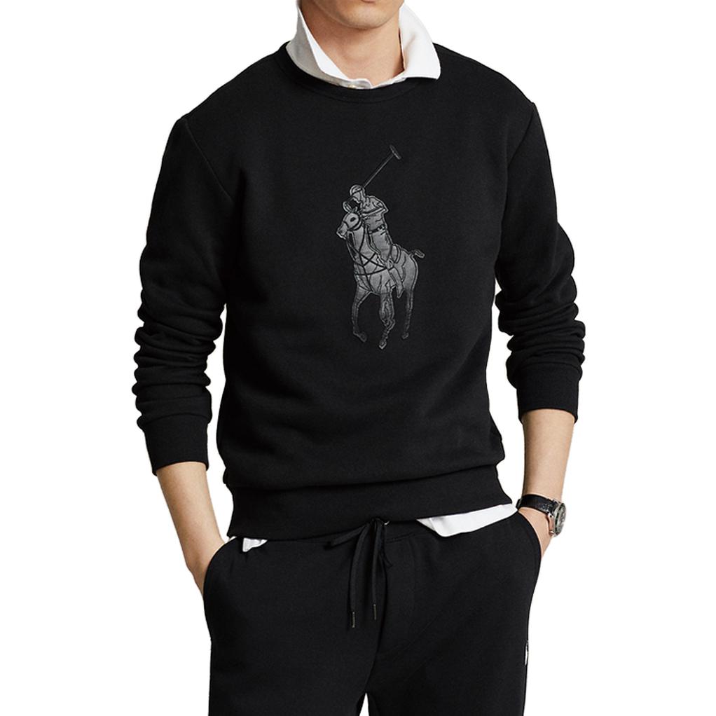 Shop Polo Ralph Lauren FW23 男款黑色長袖圓領標誌衛衣 MNPOKNI16823190-001