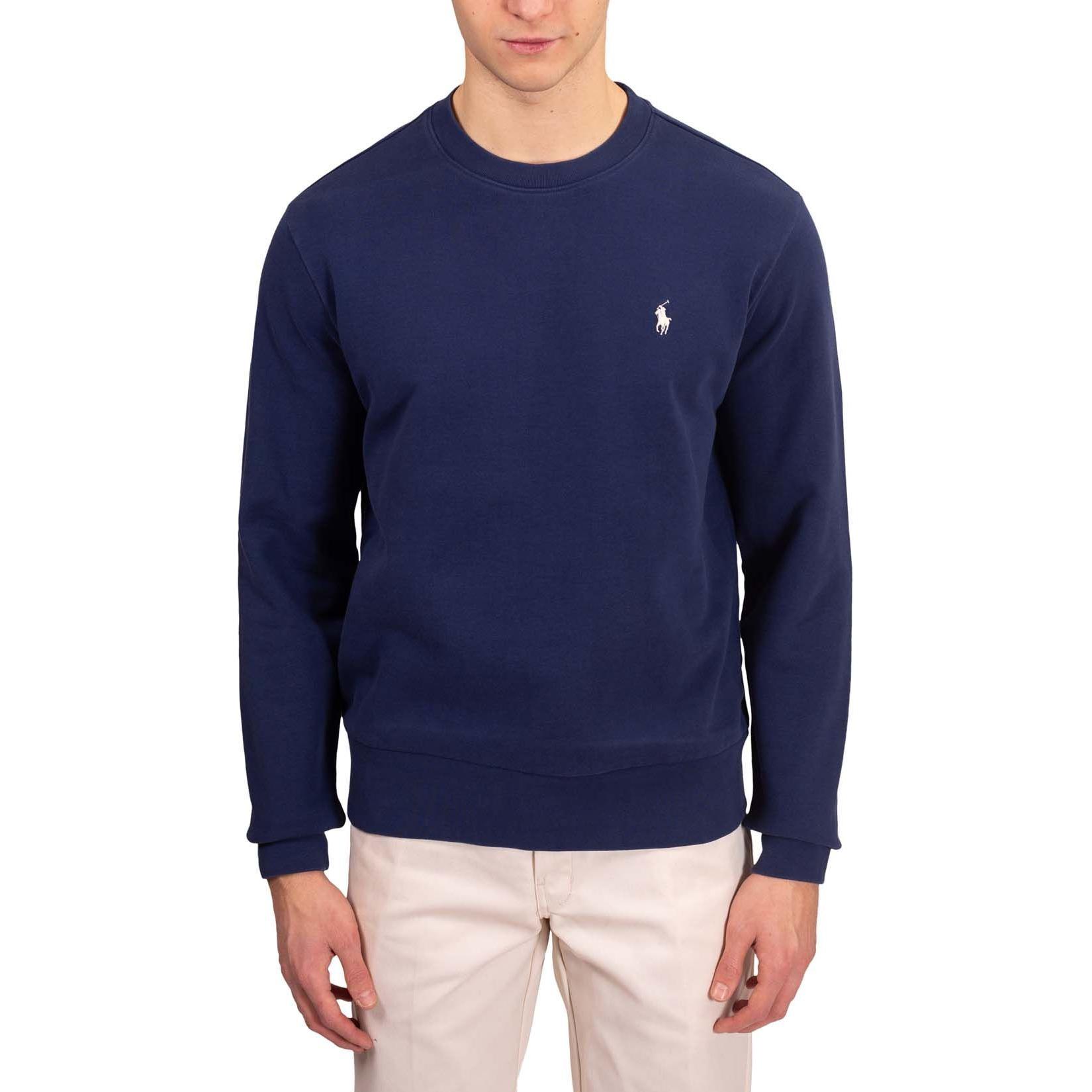 Shop Polo Ralph Lauren FW23 Navy Blue Sweatshirt Logo Kuda Bordir Fleece Crewneck MNPOKNI16821901-410