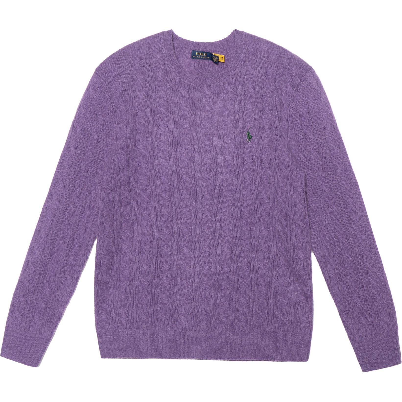 Polo Ralph Lauren FW23 Purple Cable Knit Sweater with Embroidered Logo - . MNPOSWE16821678-500