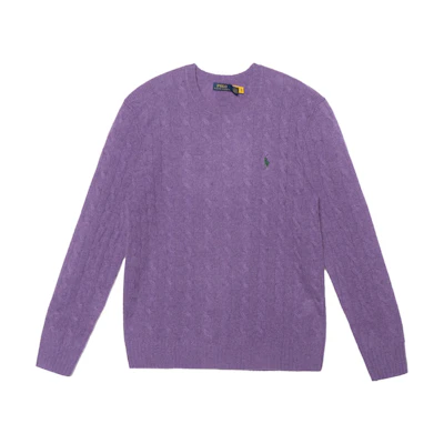 Polo Ralph Lauren FW23 Purple Cable Knit Sweater with Embroidered Logo - . MNPOSWE16821678-500