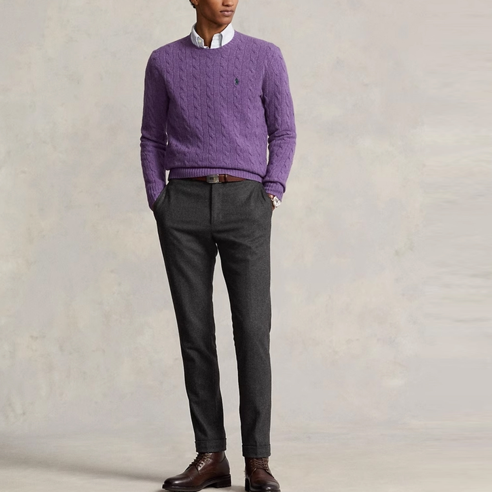 Polo Ralph Lauren FW23 Purple Cable Knit Sweater with Embroidered Logo - . MNPOSWE16821678-500 圖 4