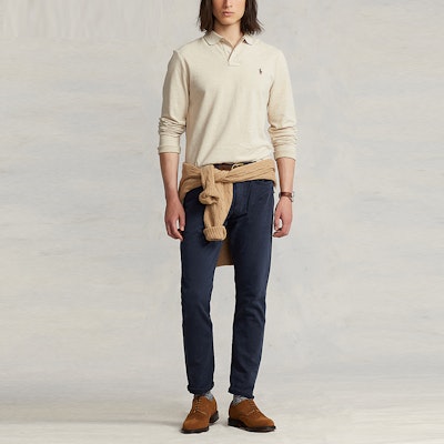 Polo Ralph Lauren FW23 修身刺繡馬標長袖POLO衫 男女同款 米色 MNPOKNI16822278-020 Lookbook Polo Ralph Lauren FW23 修身刺繡馬標長袖POLO衫 男女同款 米色 MNPOKNI16822278-020