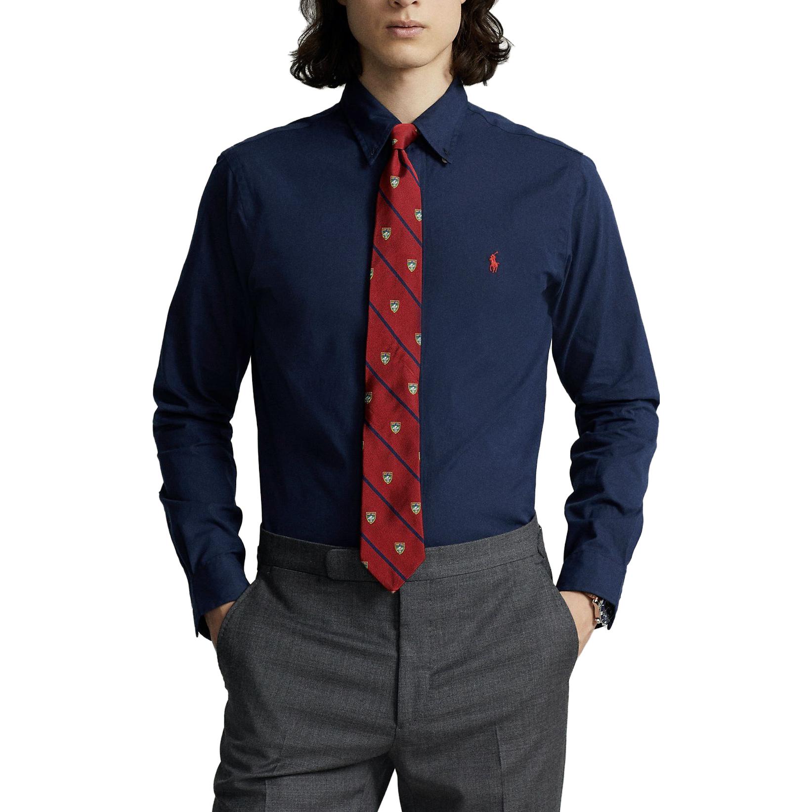 Lookbook Polo Ralph Lauren FW23 Camisa Azul Marino Bordada Logo Color Sólido. 710816538-001