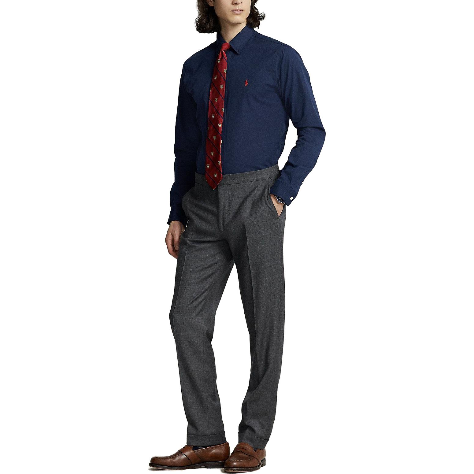 Purchase Polo Ralph Lauren FW23 Camisa Azul Marino Bordada Logo Color Sólido. 710816538-001