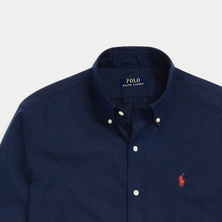 Sizing Polo Ralph Lauren FW23 Camisa Azul Marino Bordada Logo Color Sólido. 710816538-001