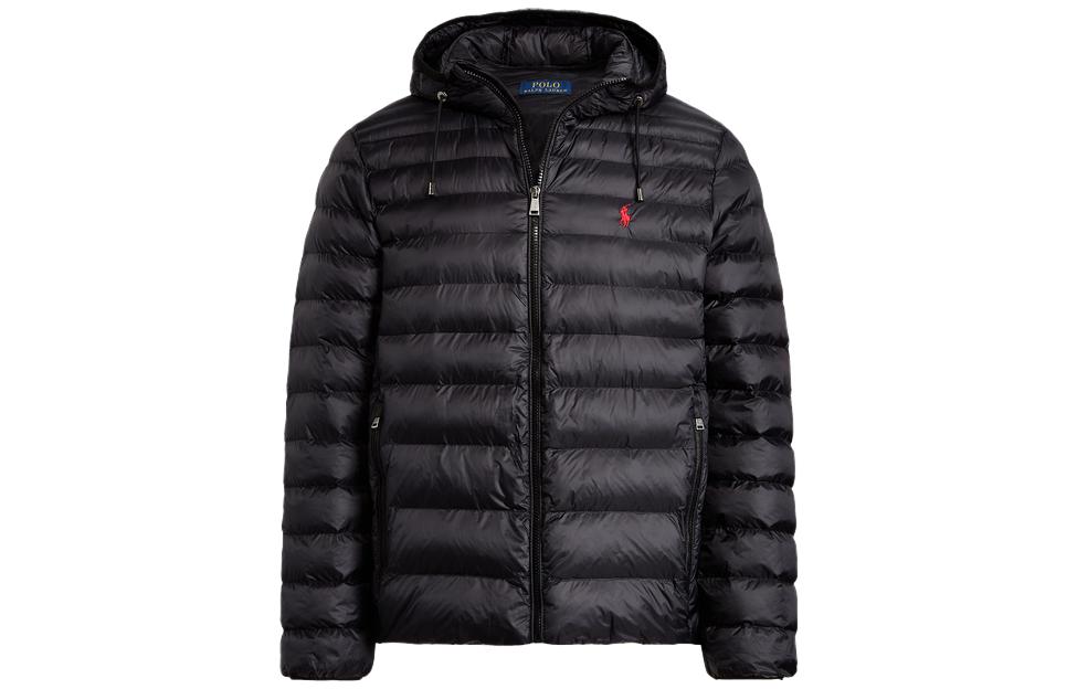 Polo Ralph Lauren FW23 Solid Logo Embroidered Hooded Cotton Jacket Black Men. MNPOOTW16021128-001