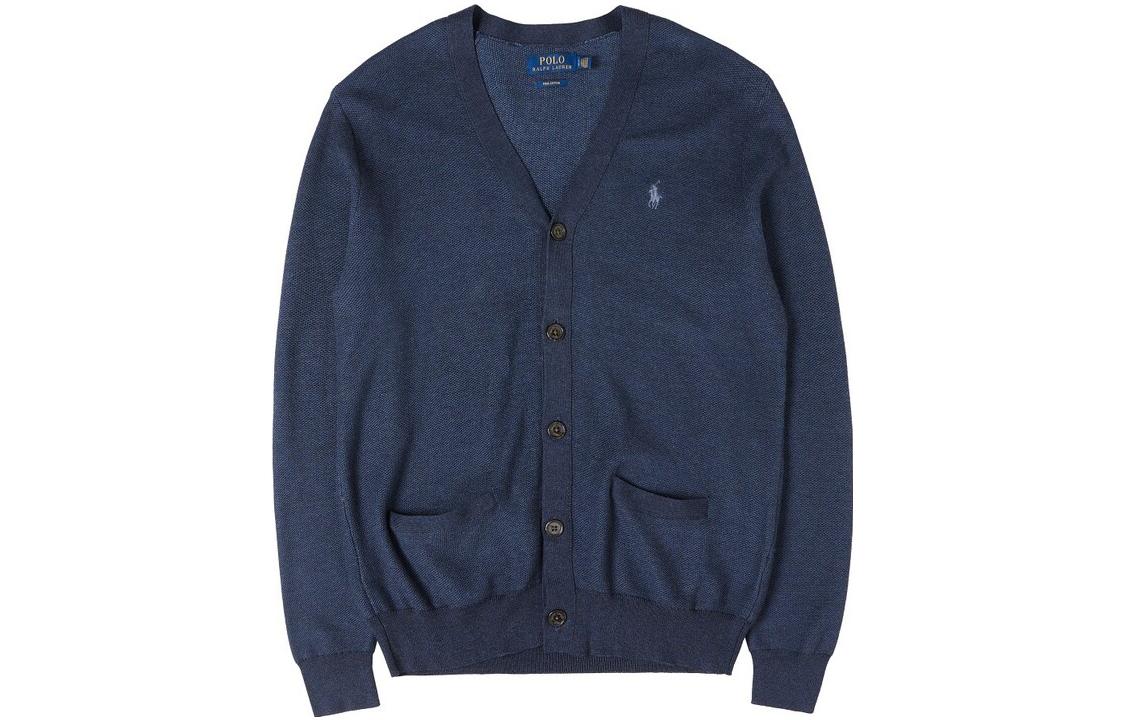 Polo Ralph Lauren FW23 Solid Logo Embroidered Knit Cardigan Blue (). 710742869-003