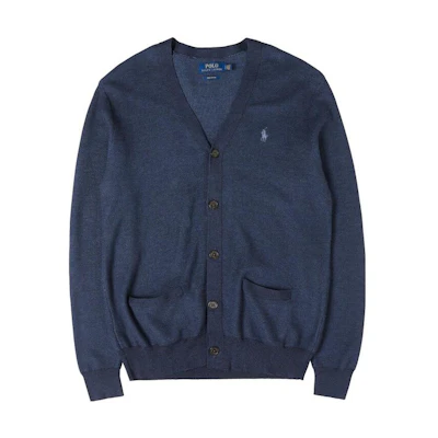 Polo Ralph Lauren FW23 Solid Logo Embroidered Knit Cardigan Blue (). 710742869-003