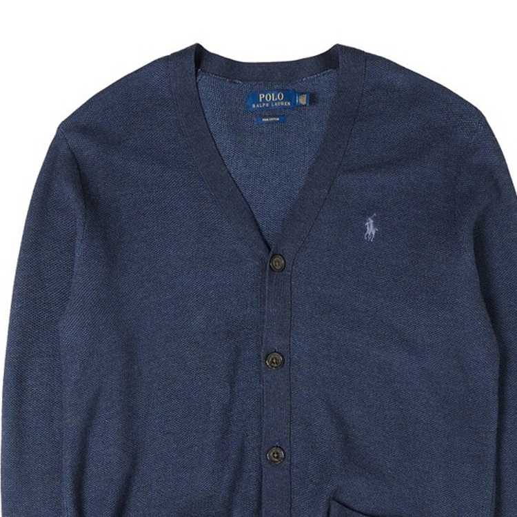 Shop ポロラルフローレン FW23 ロゴ刺繍入りニットカーディガン ブルー 710742869-003