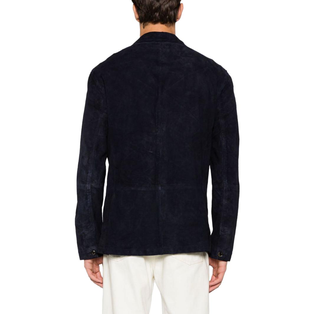 Shop Polo Ralph Lauren FW23 深藍色單排扣西裝外套長袖。 710907617-002