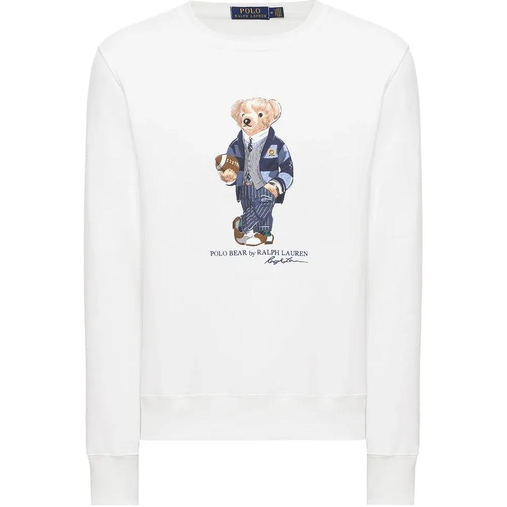 Polo Ralph Lauren FW23 White Rugby Bear Crewneck Fleece Sweatshirt MNPOKNI16820336-100
