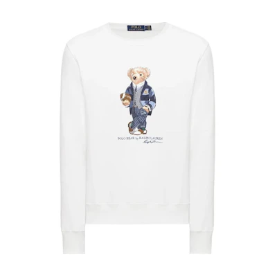 Polo Ralph Lauren FW23 White Rugby Bear Crewneck Fleece Sweatshirt MNPOKNI16820336-100