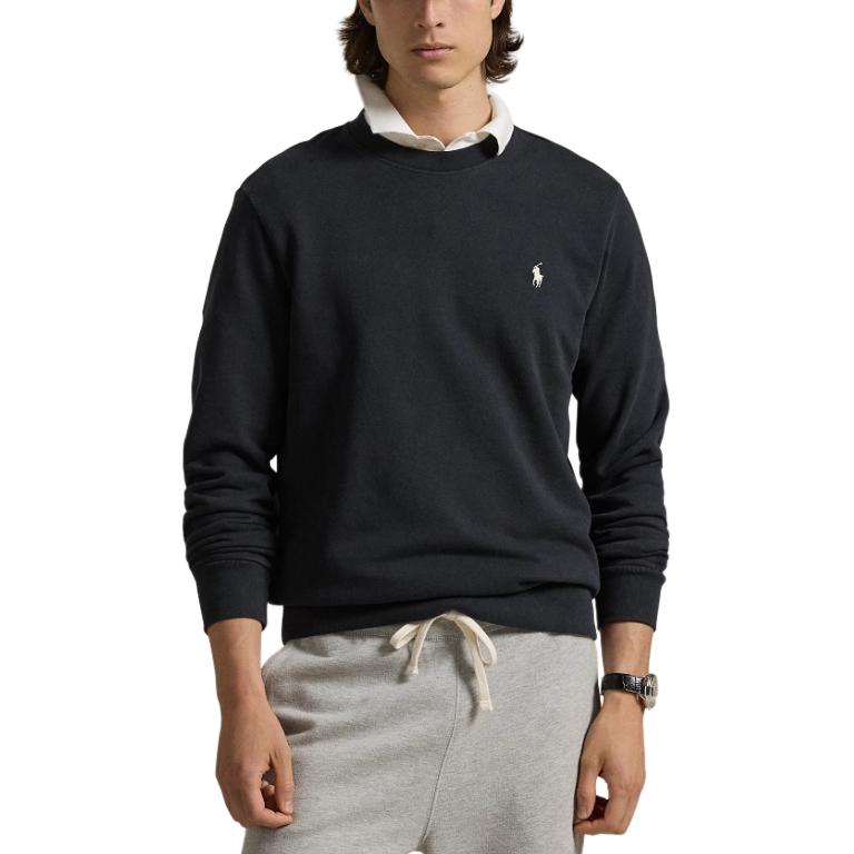 Shop ポロ ラルフローレン FW24 ブラック クルーネックスウェットシャツ 刺繍ポニーロゴ MNPOKNI16823979-001