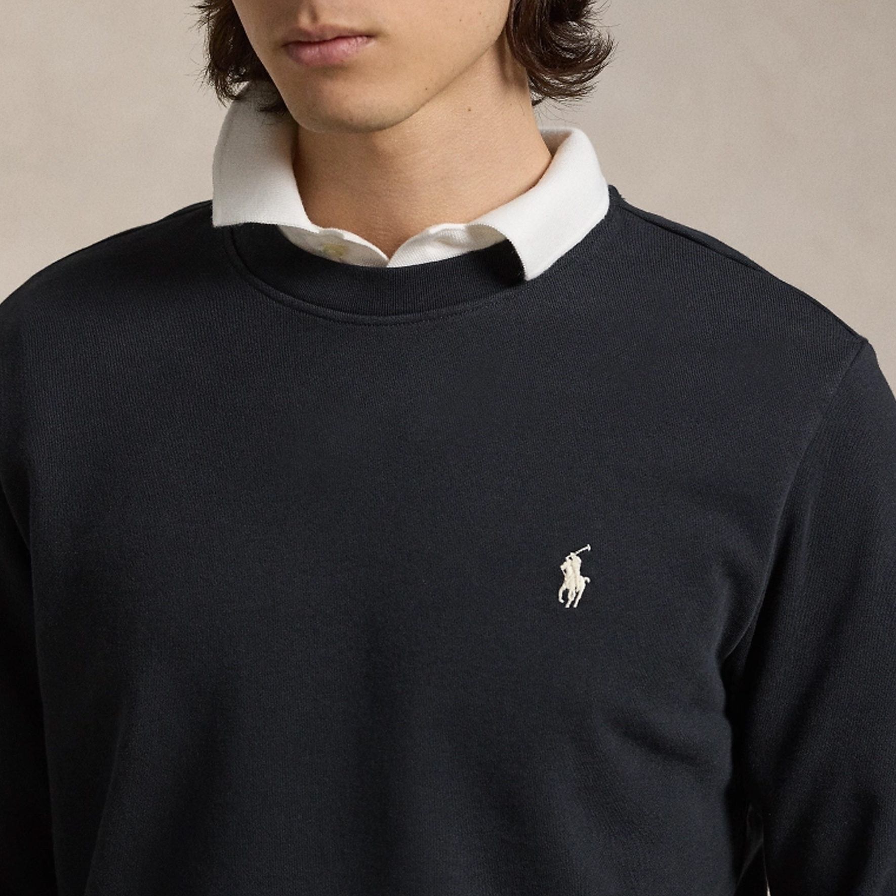 Details for ポロ ラルフローレン FW24 ブラック クルーネックスウェットシャツ 刺繍ポニーロゴ MNPOKNI16823979-001