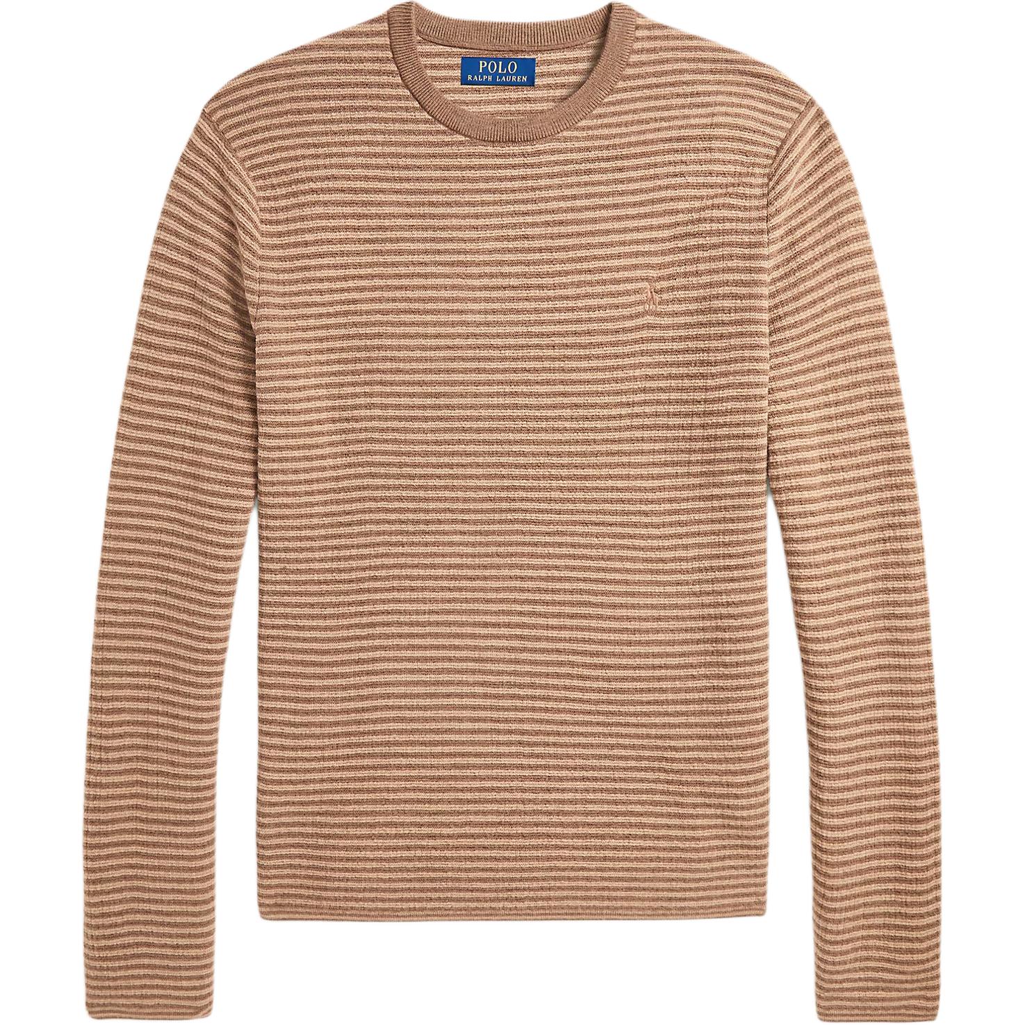Polo Ralph Lauren FW24  Camel Striped Slim Fit Crewneck Sweater MNPOSWE16822012-260