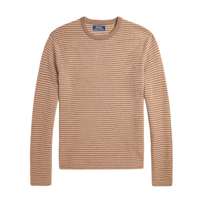 Polo Ralph Lauren FW24 Camel Striped Slim Fit Crewneck Sweater MNPOSWE16822012-260