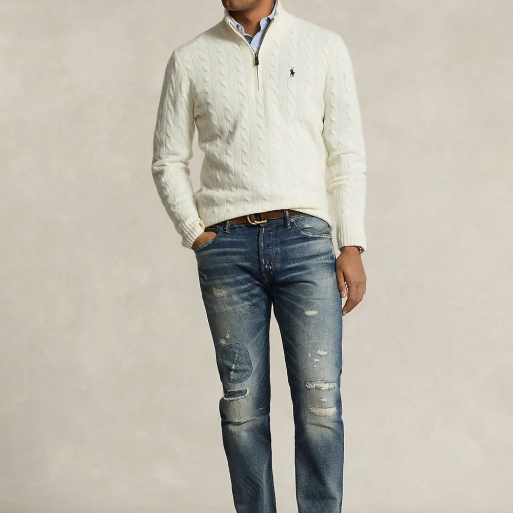 Purchase 폴로 랄프 로렌 FW24 크림 컬러 케이블 니트 스웨터 MNPOSWE16821679