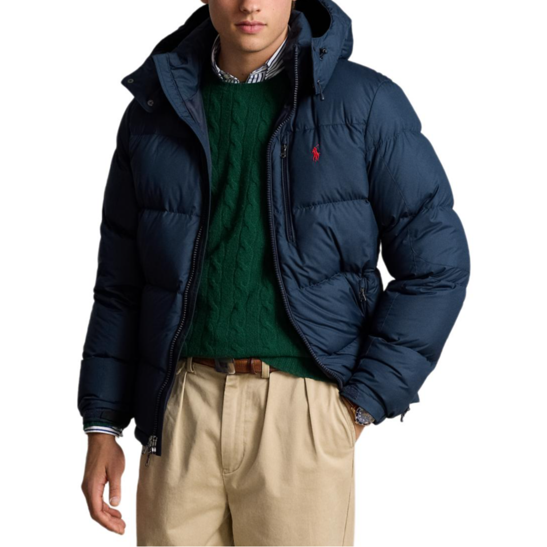 Lookbook 폴로 랄프로렌 FW24 자수 지퍼 후드 다운 자켓 네이비 블루 710940237-002