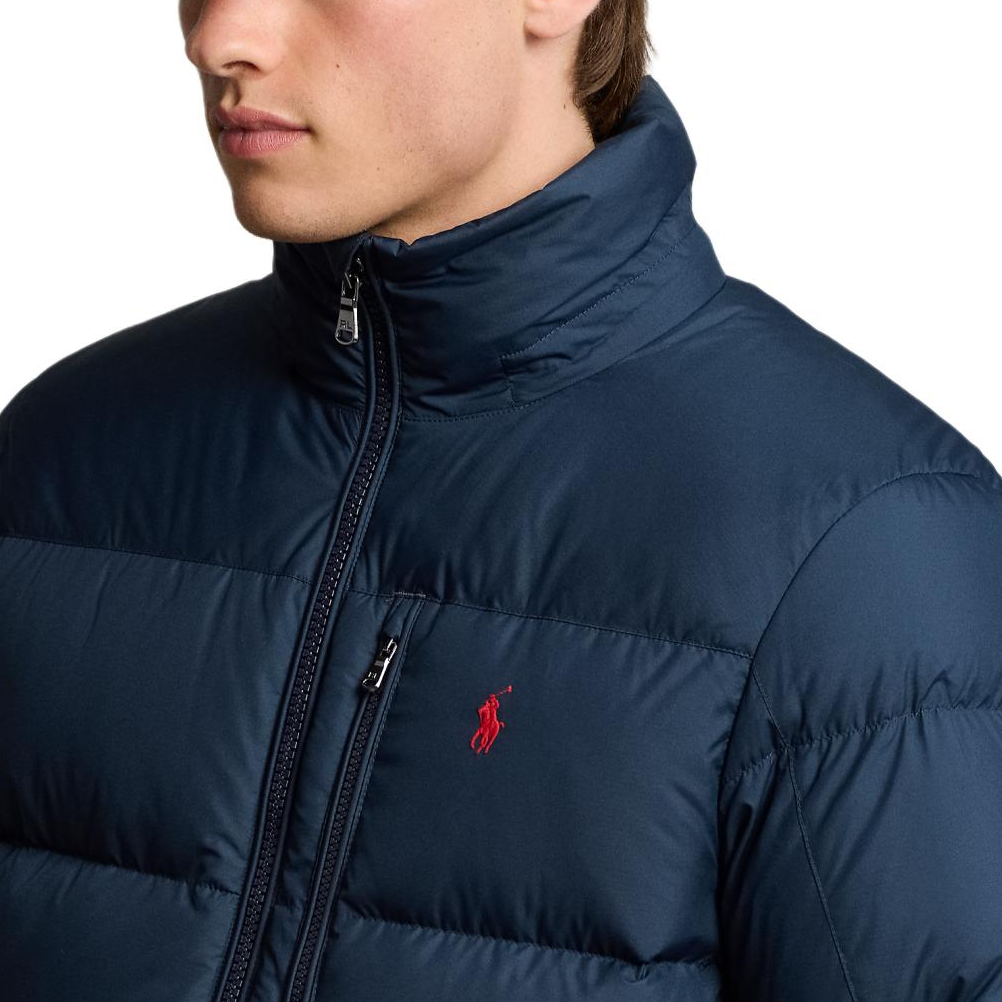 Purchase 폴로 랄프로렌 FW24 자수 지퍼 후드 다운 자켓 네이비 블루 710940237-002