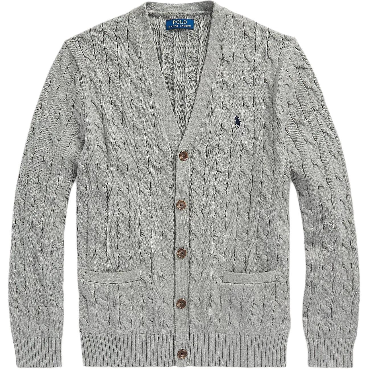 Order 폴로 랄프로렌 FW24 회색 브이넥 가디건 포니 로고 자수. MNPOSWE16821739-020