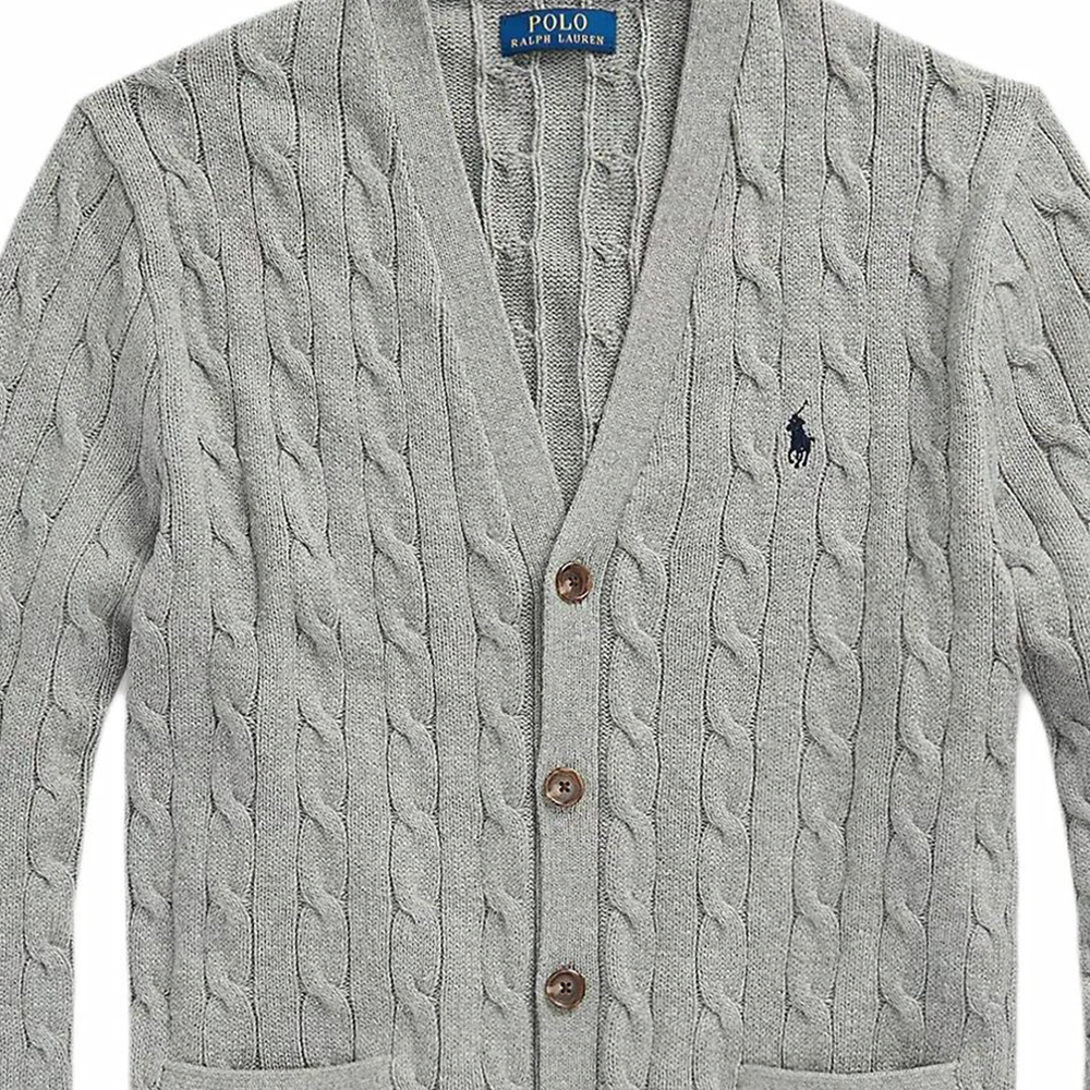 Sizing 폴로 랄프로렌 FW24 회색 브이넥 가디건 포니 로고 자수. MNPOSWE16821739-020