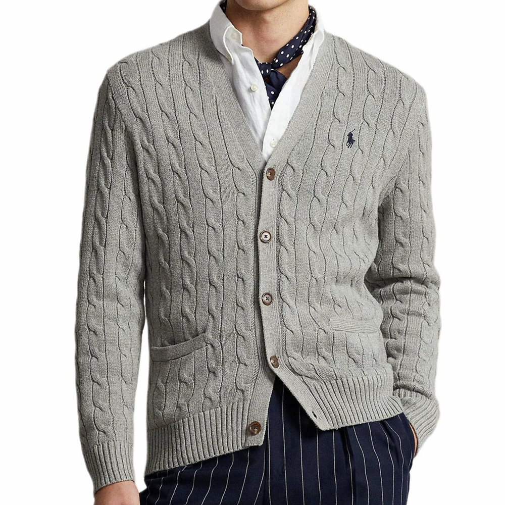 Cheap 폴로 랄프로렌 FW24 회색 브이넥 가디건 포니 로고 자수. MNPOSWE16821739-020