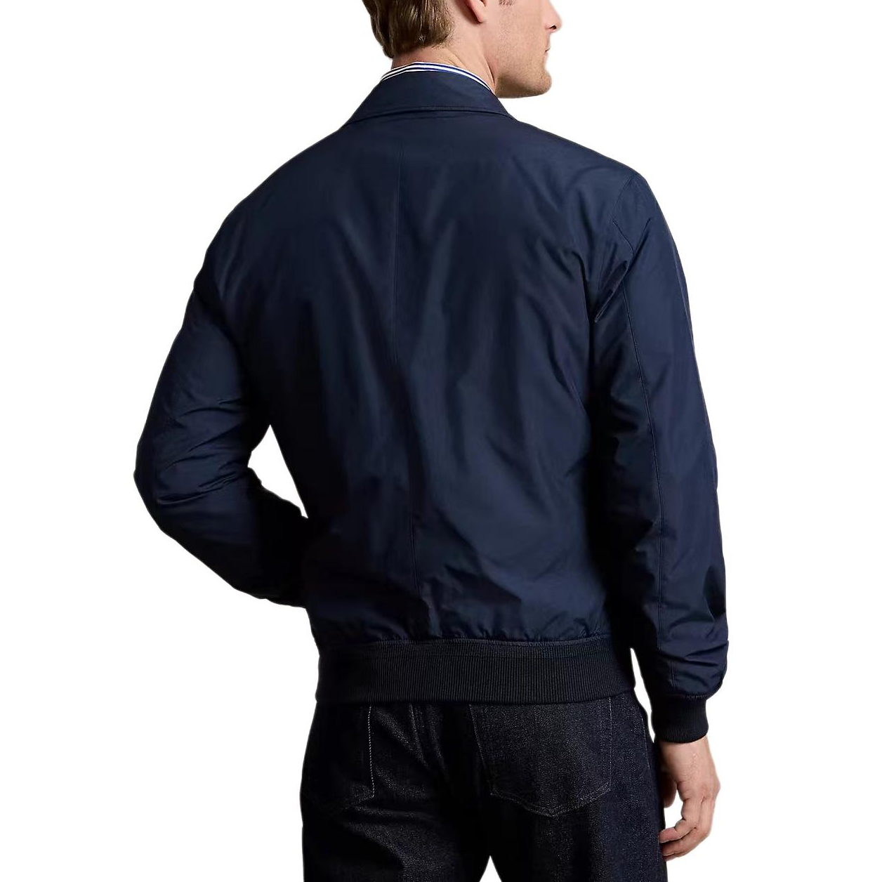 Shop Chaqueta con cremallera Polo Ralph Lauren FW24 logo bordado azul marino sólido. 710938512-001