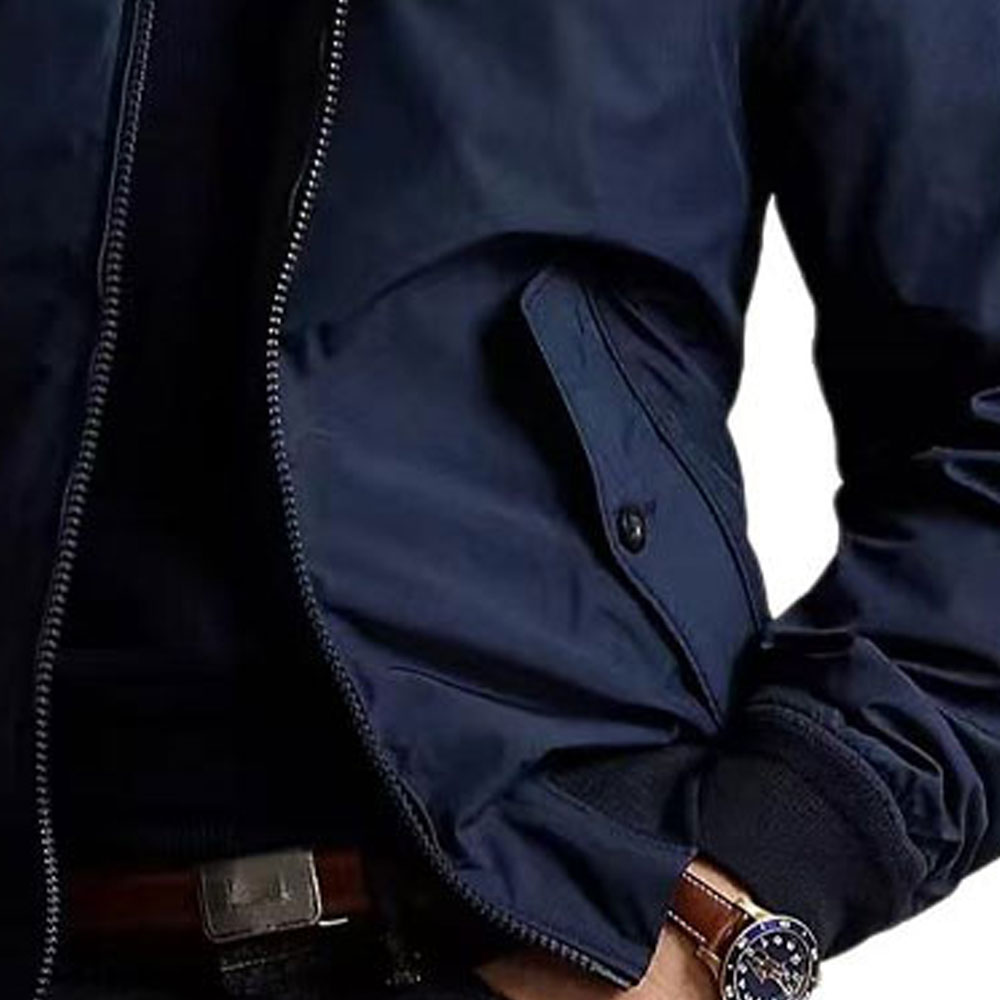 Sizing Chaqueta con cremallera Polo Ralph Lauren FW24 logo bordado azul marino sólido. 710938512-001