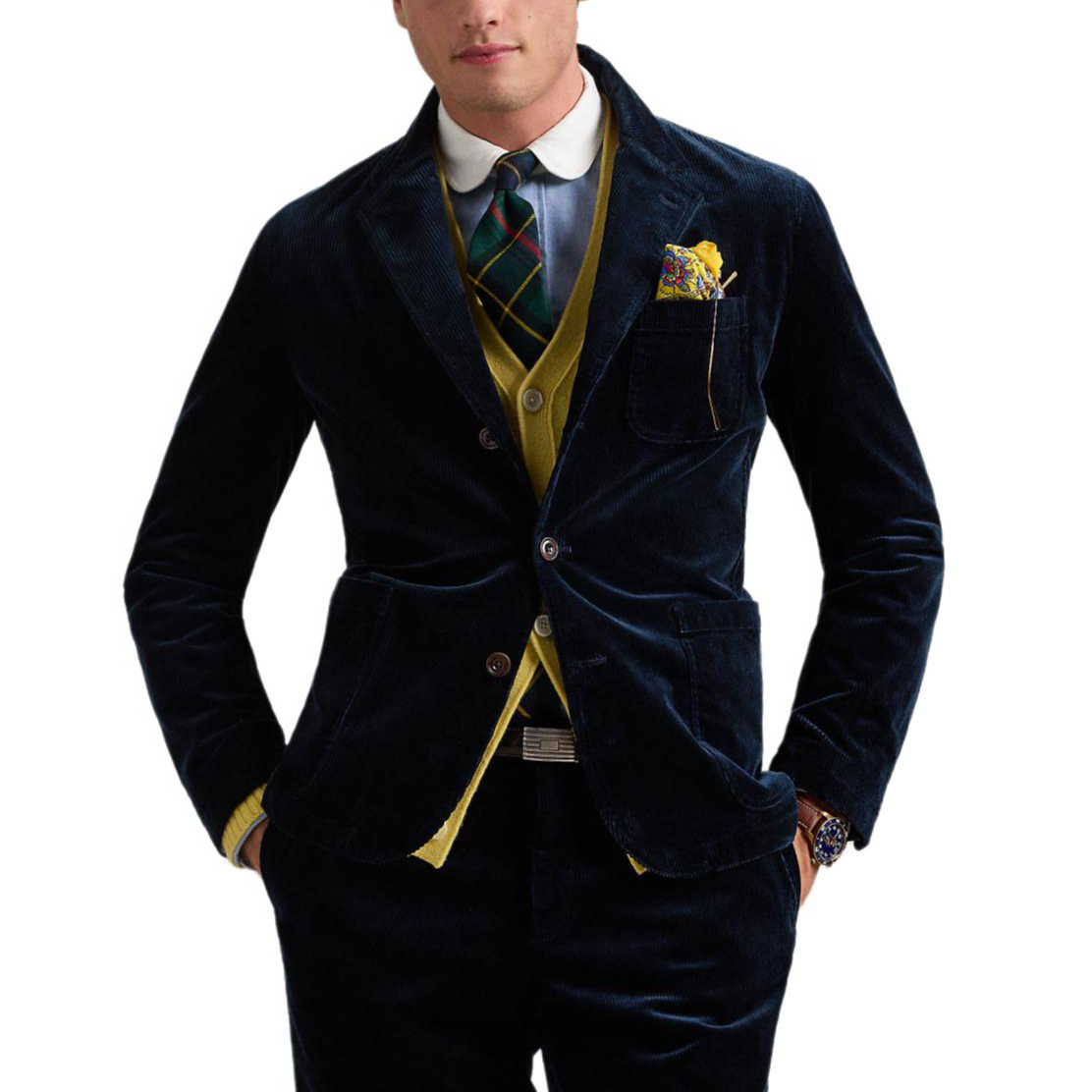 Shop Polo Ralph Lauren FW24 彈力燈芯絨西裝外套 深海軍藍 MNPOSPC27620654-410