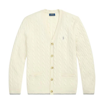 Polo Ralph Lauren FW24 V-Neck Knit Sweater Cream Solid Pony Embroidery MNPOSWE16822052-101