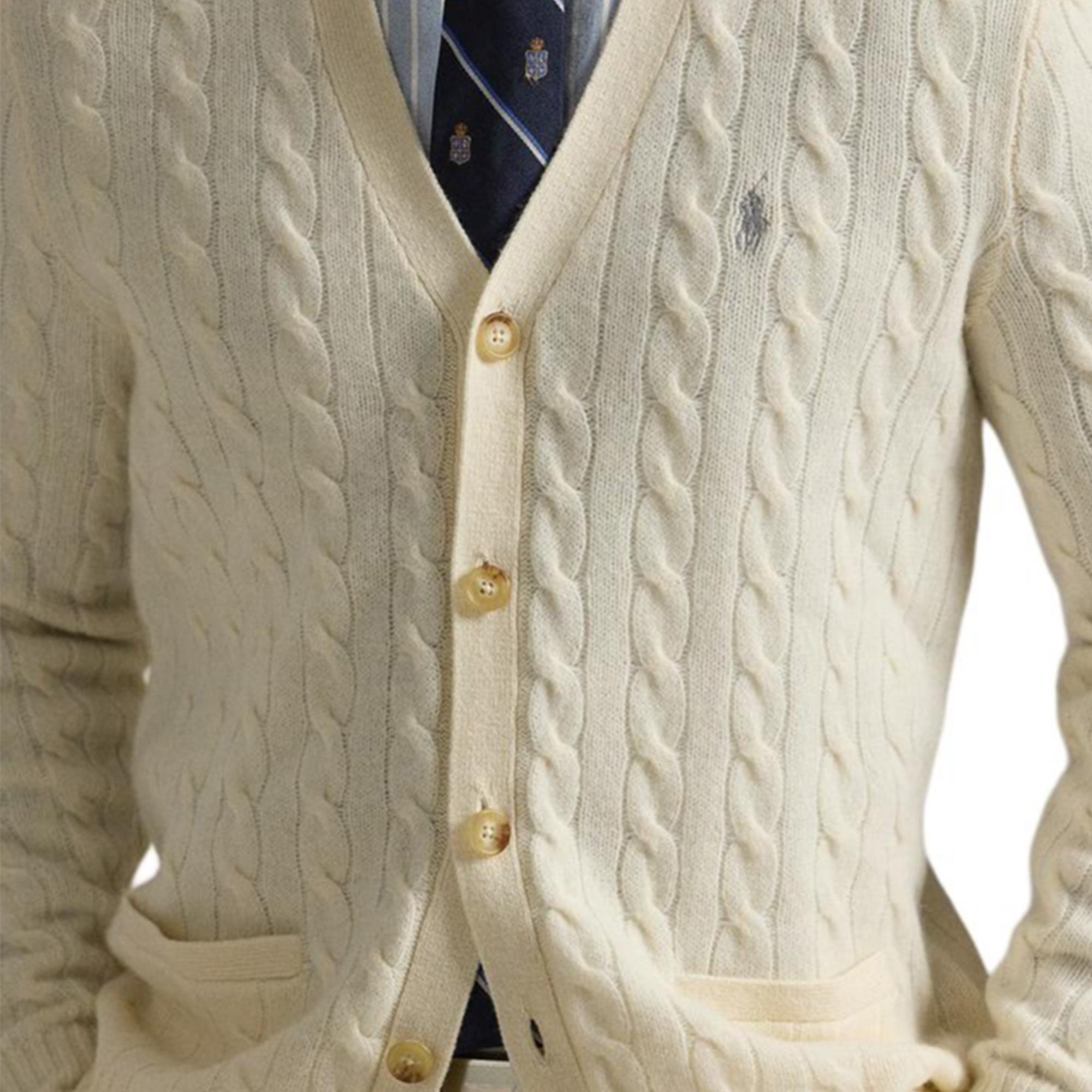 Details for Polo Ralph Lauren FW24 V領針織毛衣 奶油色 小馬刺繡設計 MNPOSWE16822052-101