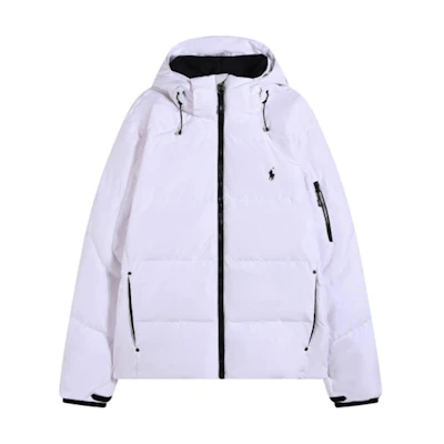 Polo Ralph Lauren FW24 White Down Jacket with Detachable Hood & Pony Logo. 710889959-006