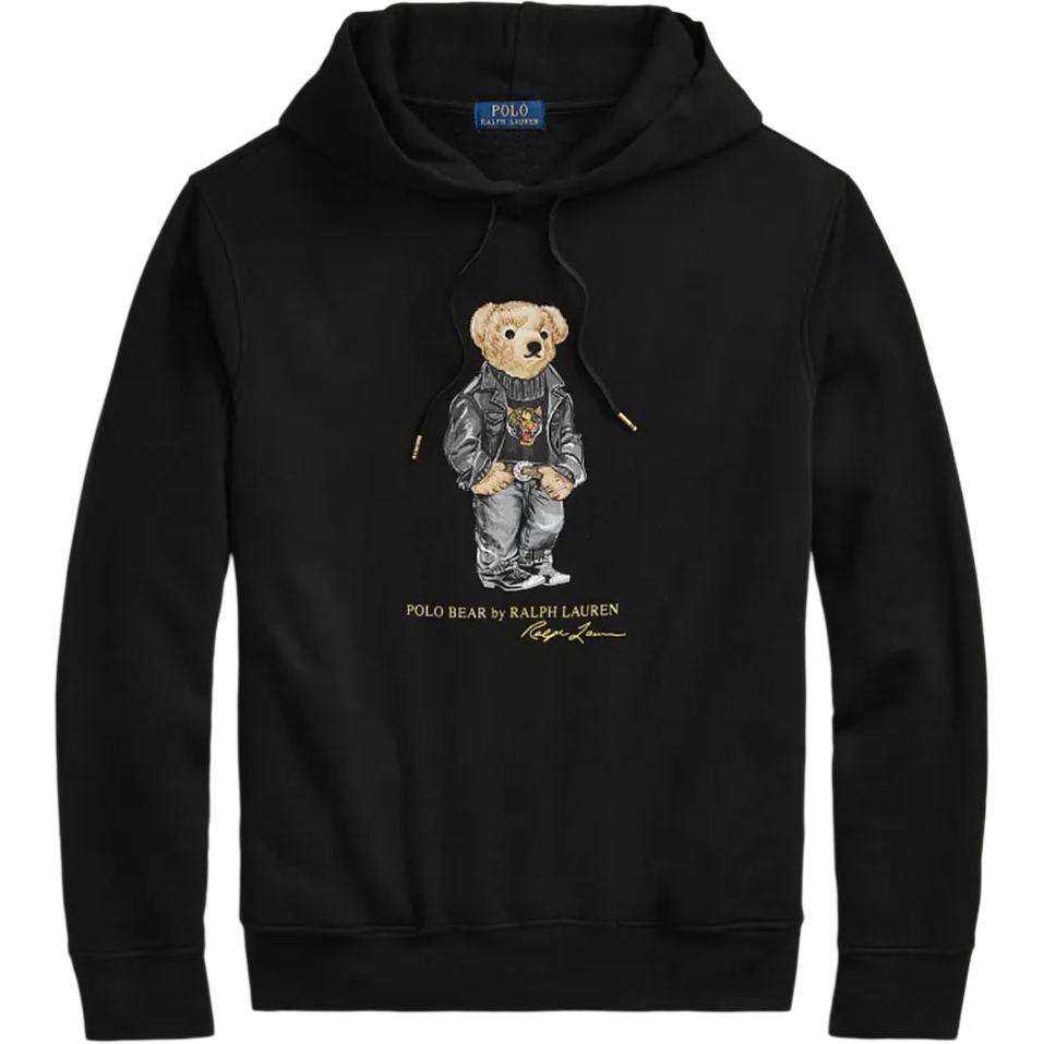Polo Ralph Lauren FW24 Black Hoodie with Bear Graphic and Fleece Lining MNPOKNI16821811
