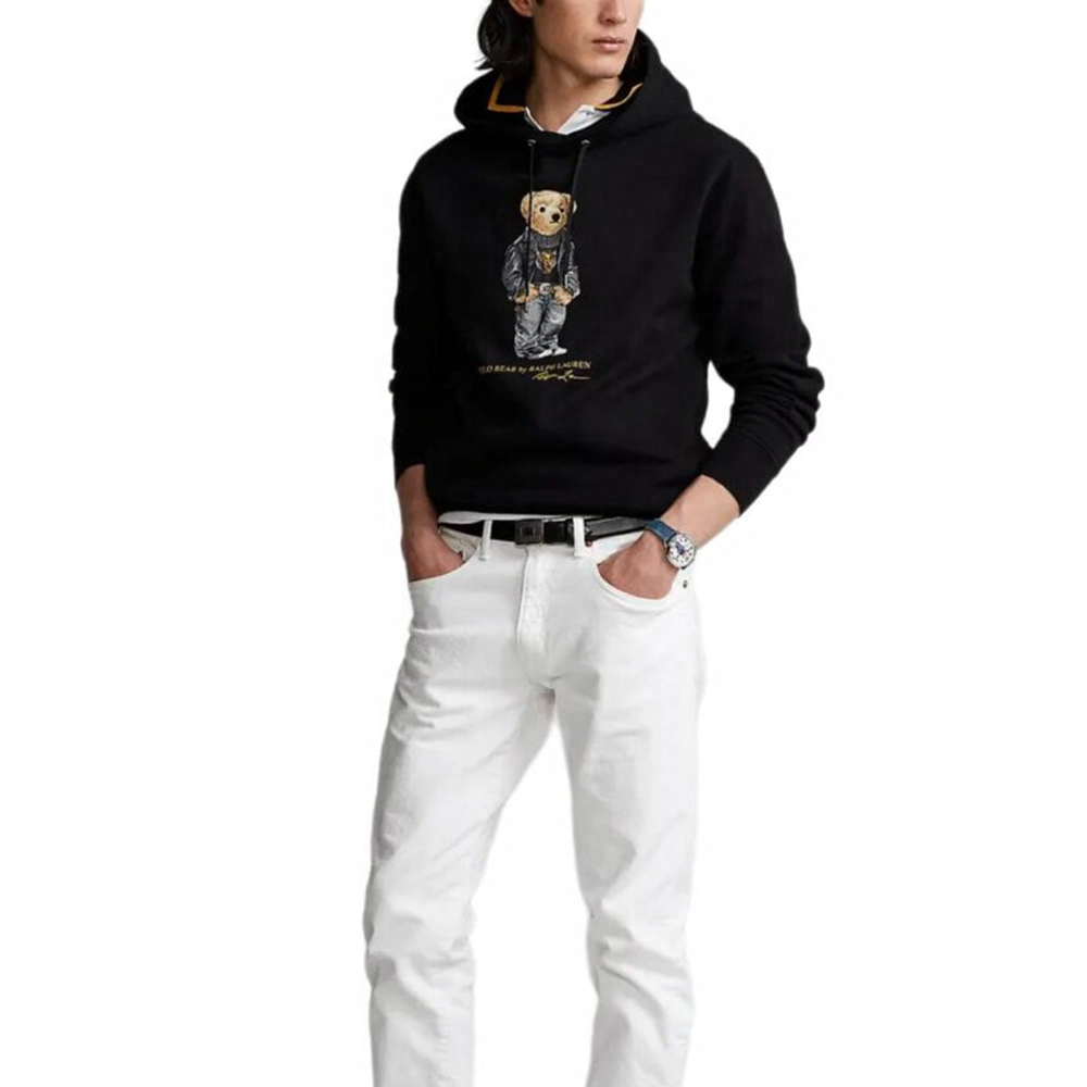 Details for Polo Ralph Lauren FW24 Hoodie Hitam Beruang Grafik dengan Fleece Lining MNPOKNI16821811