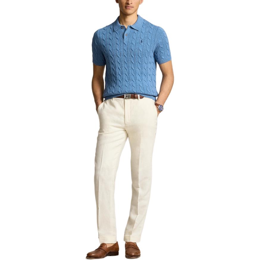 Lookbook ポロ ラルフローレン FW24 クラシック ロゴ刺繍 ニット ポロシャツ メンズ ブルー MNPOSWE1N820025-400