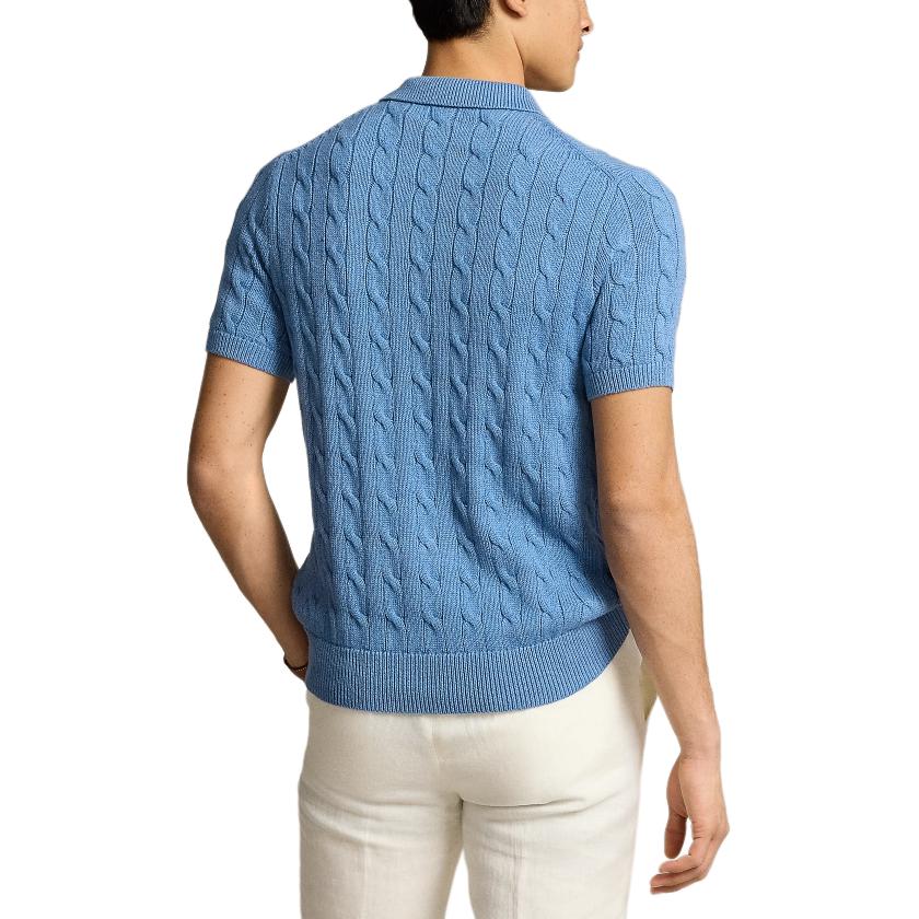 Shop ポロ ラルフローレン FW24 クラシック ロゴ刺繍 ニット ポロシャツ メンズ ブルー MNPOSWE1N820025-400