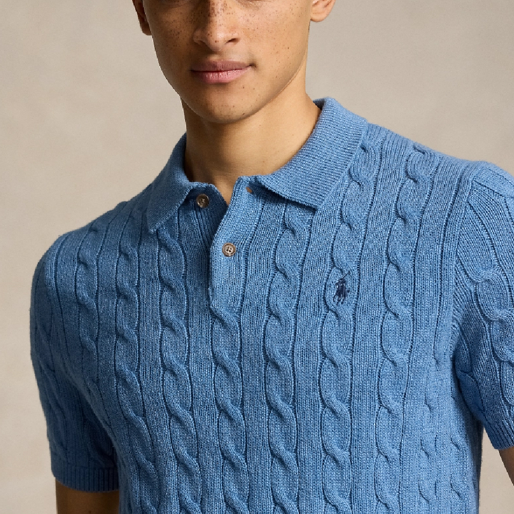 Details for ポロ ラルフローレン FW24 クラシック ロゴ刺繍 ニット ポロシャツ メンズ ブルー MNPOSWE1N820025-400