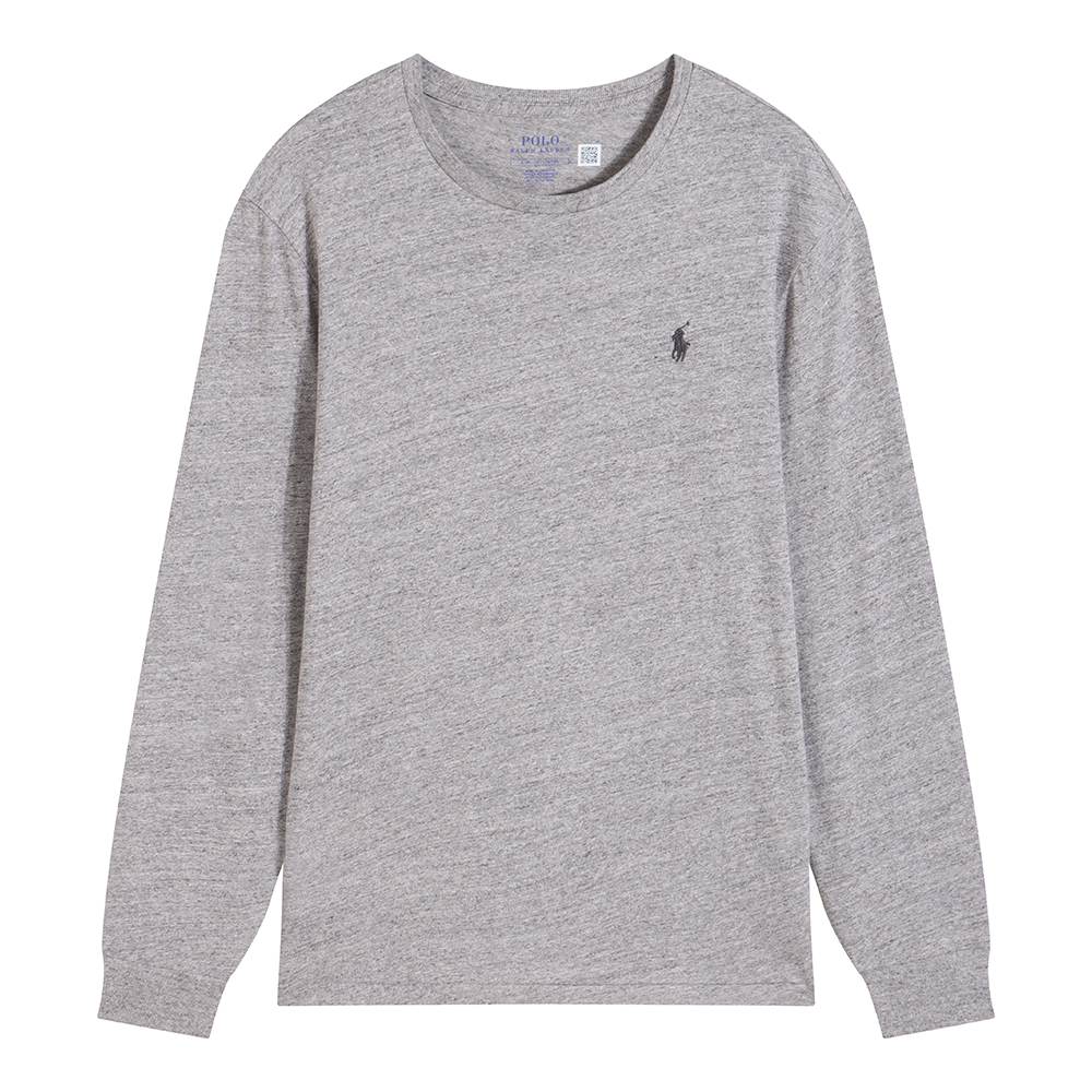 Polo Ralph Lauren FW24 Grey Embroidered Pony Crewneck Long Sleeve T-Shirt Men. 710627433-002