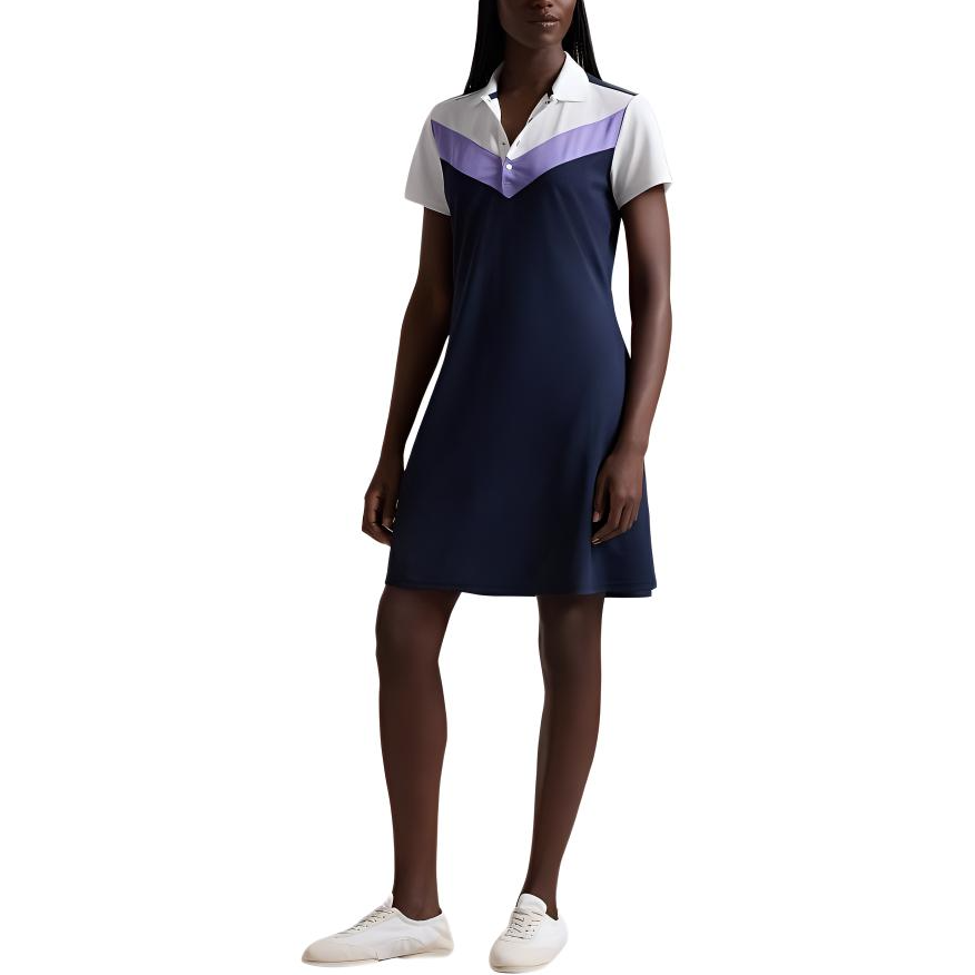 Lookbook Polo Ralph Lauren FW24 女裝海軍藍人字紋中腰短款A字連衣裙 WMXGDRSN8E20029-410